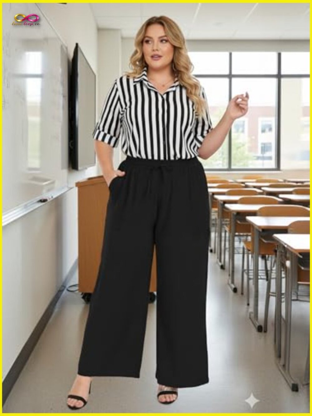 Plus Size Wide Leg Pants High Waist Loose Casual Palazzo with Pockets - Picture 3 of 7